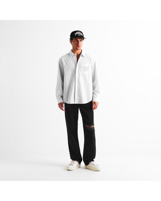 Represent White Pinstripe Long Sleeve Patterned Shirt for men
