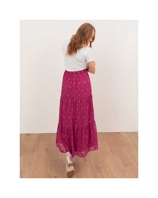 Lovedrobe Pink Floral Burnout Tiered Maxi Skirt