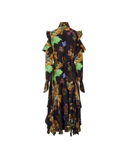 Off-White c/o Virgil Abloh Black Leaves Romantic Maxi Dress, Romantic Style
