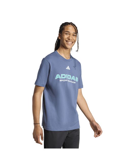 Adidas Blue Graphic Logo T-Shirt for men