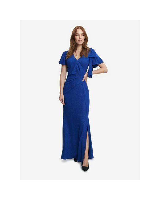Gina Bacconi Blue Deidre Metallic Maxi Dress With V-Neck