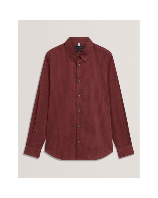 Ted Baker Red Long Sleeve Geometric Patterned Shirt for men