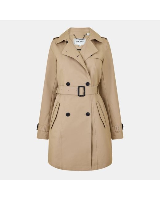 Jack Wills Natural Double Breasted Cotton Water Resistant Mid-Length Trench Coat