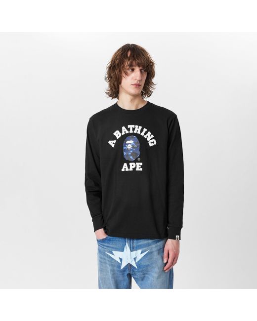 A Bathing Ape Black Bape College Long-Sleeve T-Shirt for men