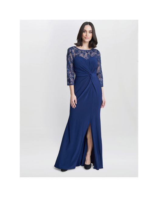 Gina Bacconi Blue Sonia Maxi Knot Front Sweetheart Dress