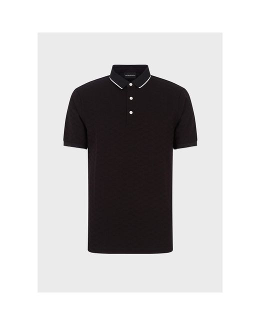 Emporio Armani Black All-Over Eagle Short Sleeve Polo Shirt for men