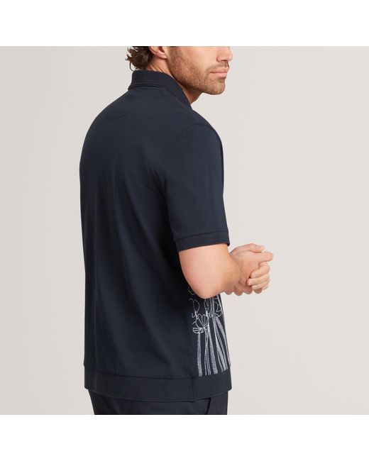 Ted Baker Blue Embroidered Floral Pure Cotton Knit Shirt for men