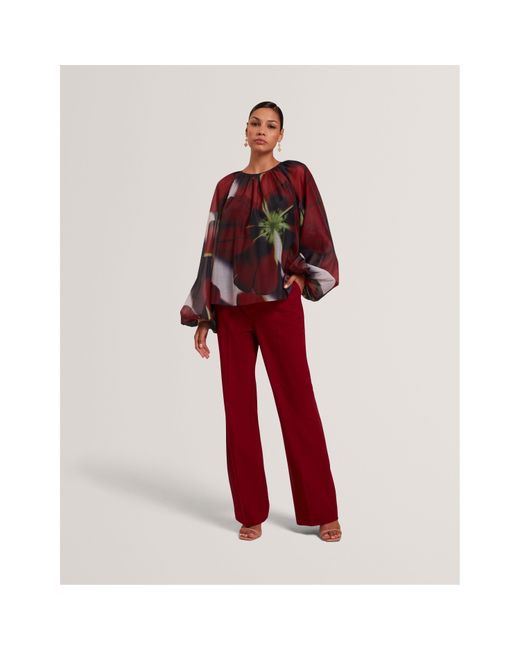 Ted Baker Red Long Sleeve Print Blouse