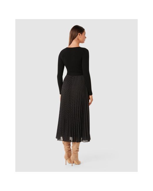 Forever New Black Finley Polka Dot Pleat Hem Knit Dress