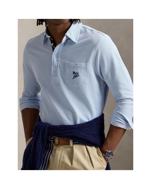Polo Ralph Lauren Blue Embroidered Logo Chest Pocket Long Sleeve Shirt for men