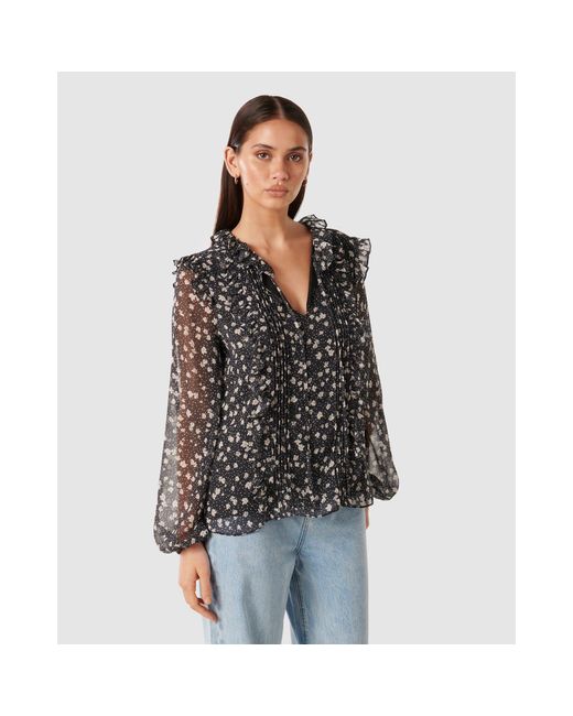 Forever New Blue Cody Ruffle Pintuck Blouse