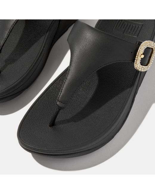 Fitflop Black Lulu Crystal-Buckle Leather Sandals