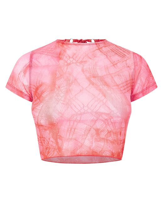 Roberta Einer Red Short-Sleeve Mesh Crop Top