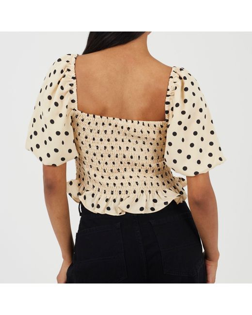 Brave Soul Natural Puff Sleeve Shirred Bust Polka Dot Top