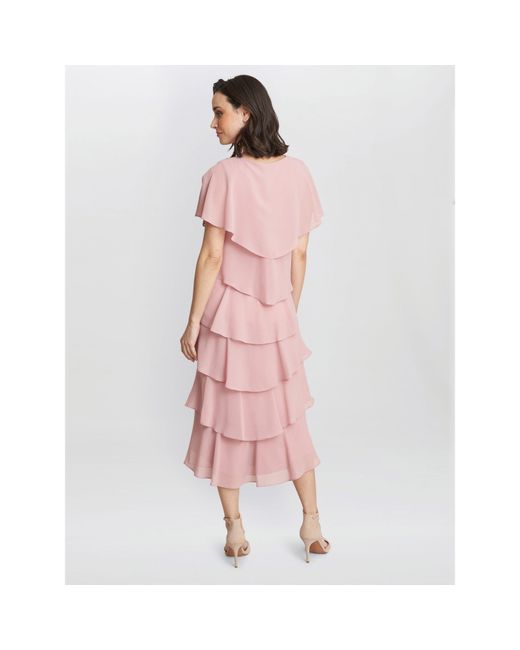 Gina Bacconi Pink Rebecca Midi Tiered Cocktail Dress