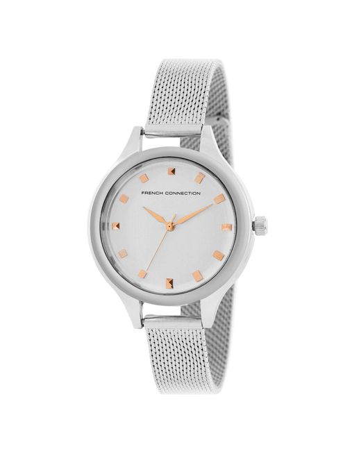 French Connection Metallic Accessories Case Round Shape Strap Quartz Watch