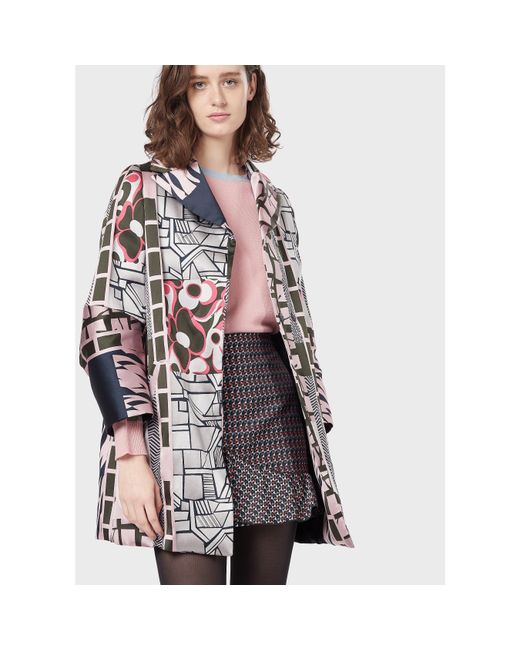 Emporio Armani Multicolor Printed Hooded Duffle Coat