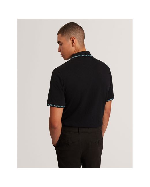 Ted Baker Black Jacquard Short-Sleeve Polo Shirt for men