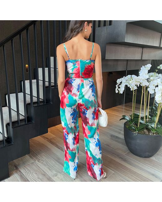 AX Paris Multicolor Tie Dye Printed Strappy Tie Waist Jumpsuit