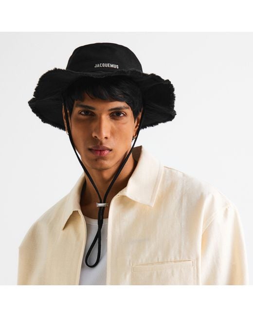 Jacquemus Black Jacquard Le Bob Strap Bucket Hat for men