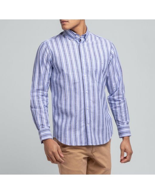 Eden Park Blue Shirt With Bicolour Stripes for men
