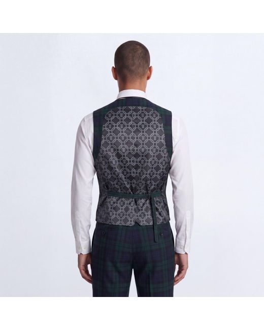 Twisted Tailor Blue Ginger Slim Fit Tartan Waistcoat for men