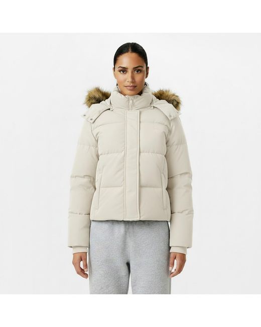 Jack Wills Natural Riley Wind Resistant Detachable Hood Short Puffer Jacket