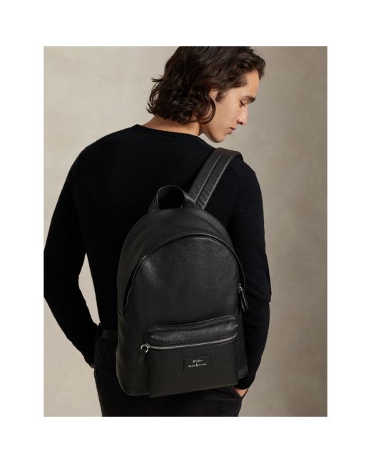 Polo Ralph Lauren Black Pebble Leather Dome Backpack
