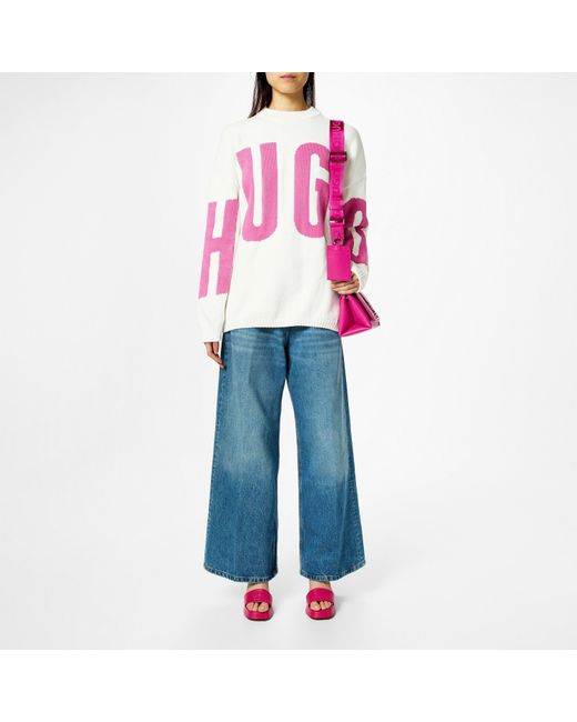 HUGO Pink Crew Neck Soft Knit Jumper