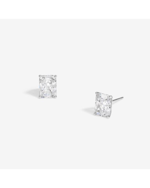 Jon Richard Metallic Rhodium Plated Cubic Zirconia Emerald Cut Stud Ear