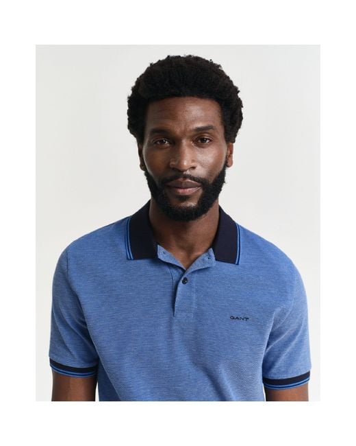Gant Blue 4-Colour Oxford Piqué Polo Shirt for men