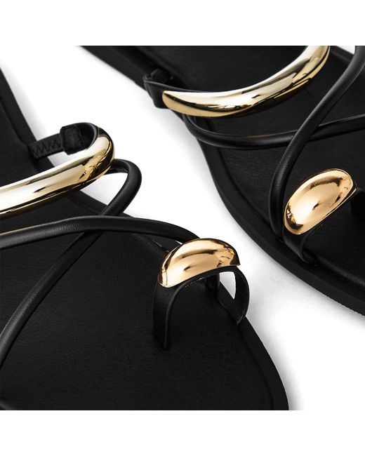 Where's That From Black Where's Strappy Metal Toe Loop Slide On Sandals