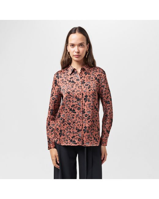 French Connection Brown Jeanie Ennis Satin Long-Sleeve Blouse