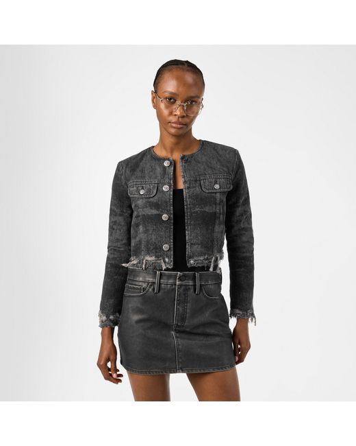 DIESEL Black De-Graffy-Fsh Cropped Cotton Long Sleeve Collarless Denim Jacket