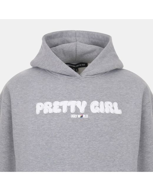 PRETTY BOY UGLY WORLD Gray Cotton Long Sleeve Oversized Fit Pull Over Hoodie