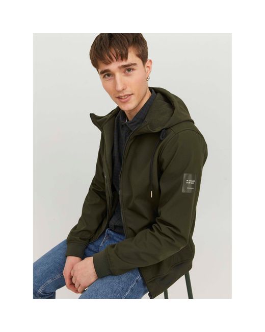 Jack & Jones Green Zipped Hooded Softshell Jacket for men