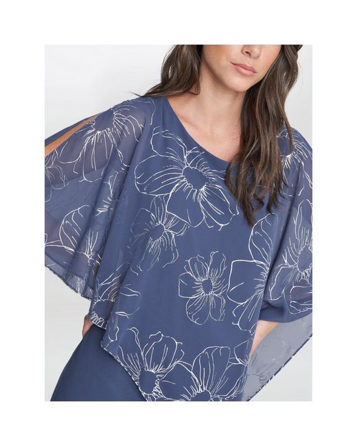 Gina Bacconi Blue Fiona Floral Glittered Asymmetric Dress