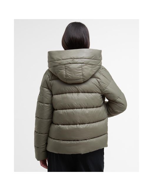 Barbour Green Olivios Hooded Long Sleeve Full Zip Short Puffer Jacket