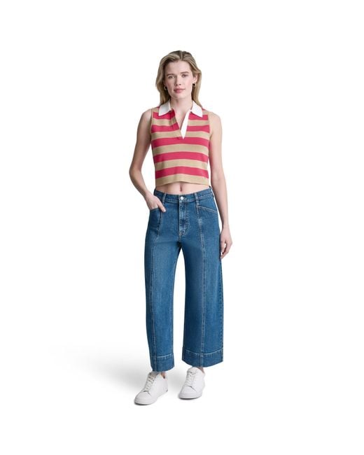 DKNY Red Striped Sleeveless Polo Sweater