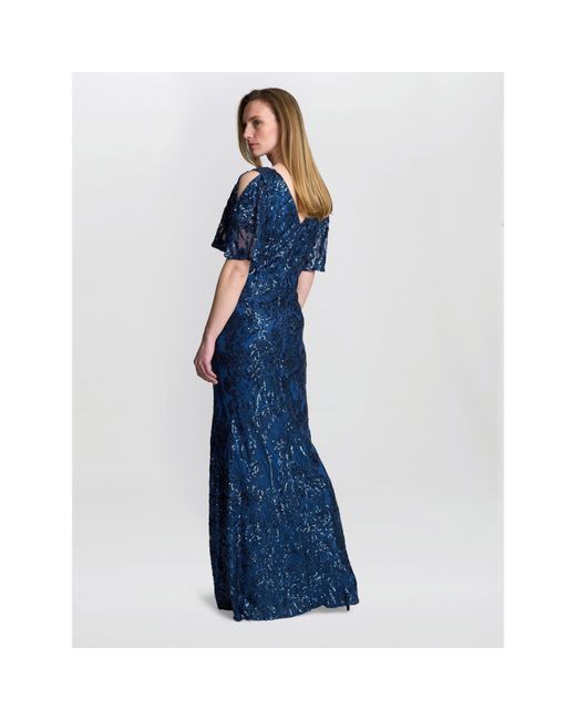 Gina Bacconi Blue Jeselle A-Line Sequin Maxi Dress