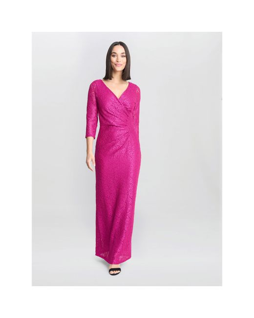 Gina Bacconi Pink Fearne Lace Wrap Maxi Dress