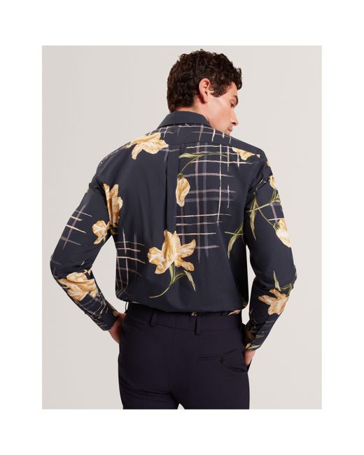 Ted Baker Blue Long Sleeve Patterned Shirt for men