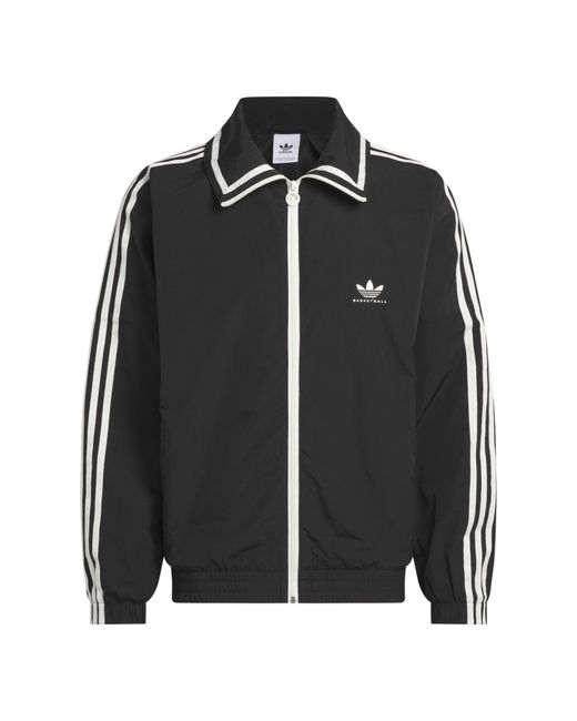 Adidas Black Three Stripes Patterned Collared Neck Shell Jacket for men