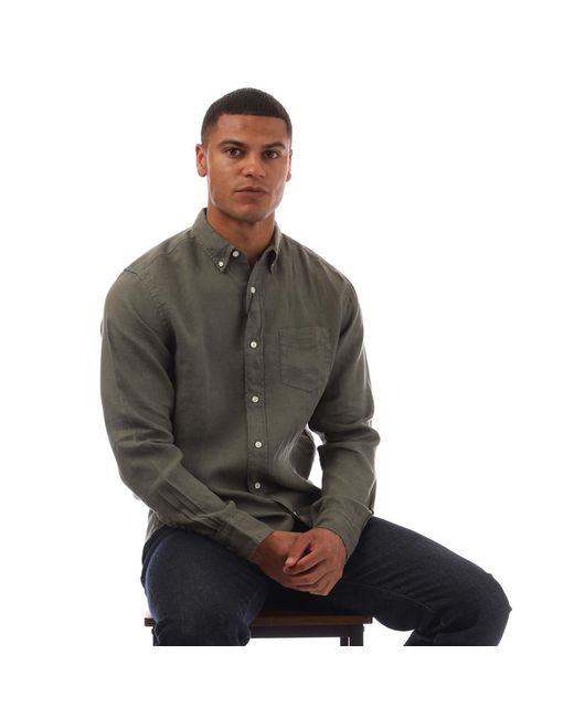 Gant Green Regular Fit Garment Dyed Linen Shirt for men