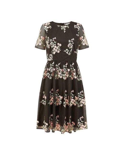 Yumi' Green Embroidered Floral Skater Dress