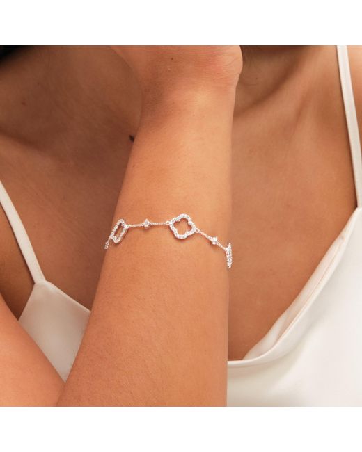 Jon Richard White Plated Pave Crystal Open Clover Bracelet