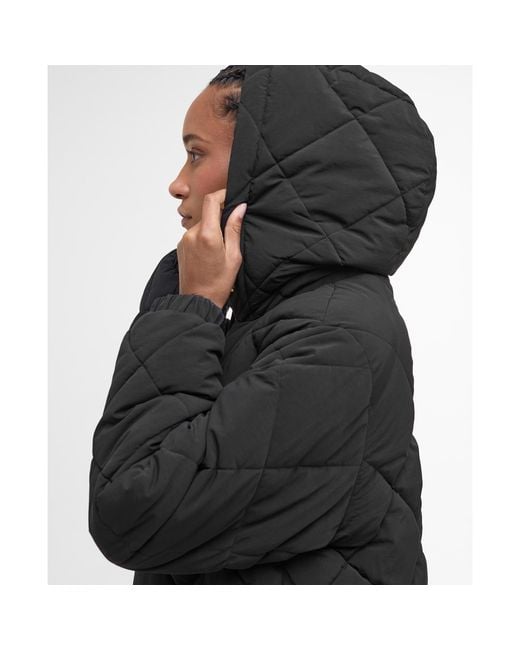 Barbour Black Kirkton Diamond Quilted Hooded Long Puffer Jacket