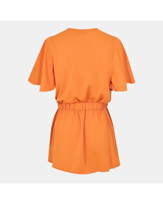 AX Paris Orange Short Sleeve Wrap Belted Top