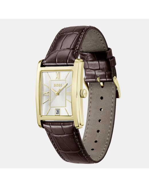 Boss Metallic Gents Principle Dress Watch With Leather Strap for men