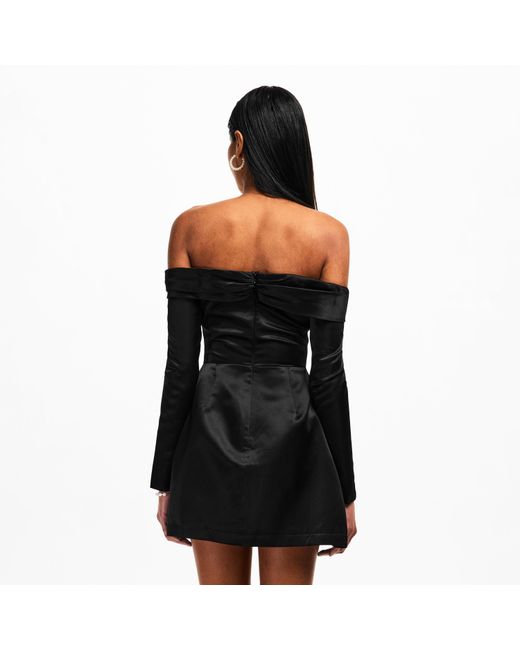 Odd Muse Black Satin Bardot Mini Dress
